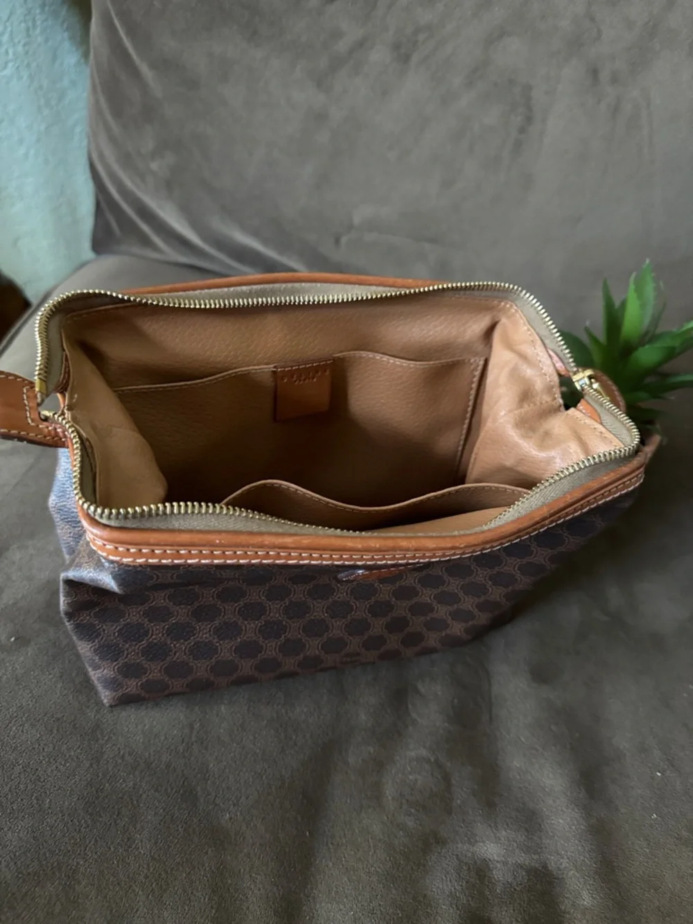 Hold for Mara Celine Brown Monogram Toiletry Pouch w Tan Trim Vintage Like New - Picture 6 of 11